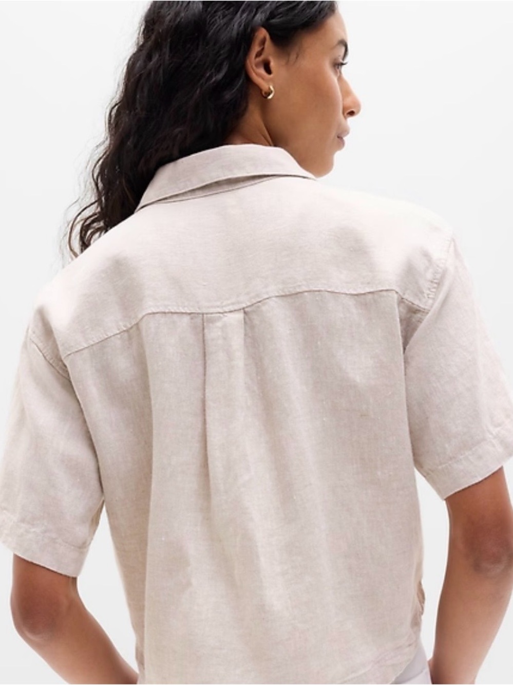 J.Crew Women's Linen-Blend Short Sleeve V-Neck Top in Beige - Picture 3 of 3